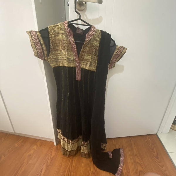 Black and gold churidar kurti set